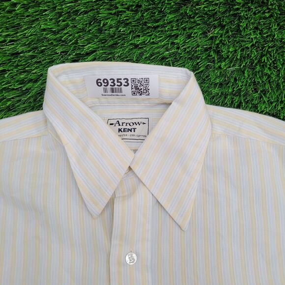 Vintage 80s Arrow Kent Button Shirt Medium 22x30 Beige - Picture 8 of 11